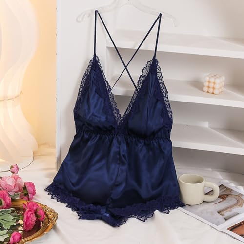 Image of Women's Sexy Lingerie Romper Backless V Neck Babydoll Sleepwear One Piece Shorts Cami Jumpsuit Pjs Overall Ladies