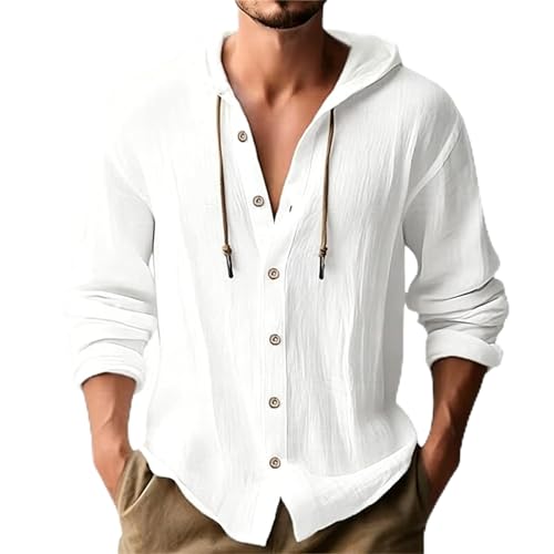 Cardigan à capuche homme coton et lin léger manches longues unie ample