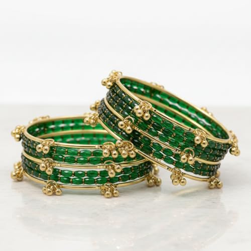 Image of Kashmiri Ghangharoo Glass Bangle Set for Women| Light Weight Bangles | Traditional Transparent Fancy Glass Chudi Set for Wedding, Party|Set Of 16(12 Glass + 4 ghungroo bangles)