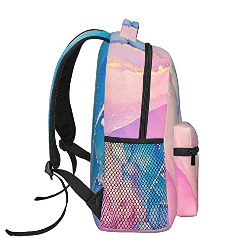 Pink Marble Backpack for School - Blue Purple Backpack Gold Glitter Texture Bookbag Abstract Ink Paint Rucksack Daypacks Stone Art Daypack for Boys Girls4