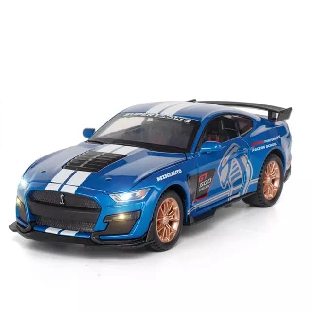 Image of Mustang Shelby GT500 Toy Car Scale Model,Pull Back Vehicles Alloy Simulation Supercar with Lights and Sound Also for Car Dashboard,Kids,Adult (Blue)