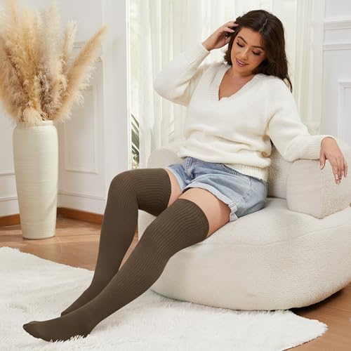 Image of Plus Size Thigh High Socks for Women Thick Thighs Cotton Knit Extra Long Over the Knee Leg Warmer
