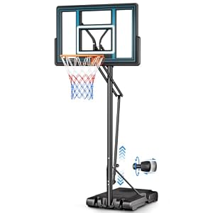 Asbest 44″ Portable Basketball Hoop Outdoor Instant Adjustment 5.58-10ft | Shatterproof Backboard Heavy-duty Steel Basketball Goal System for Driveway, Backyard, for All Ages