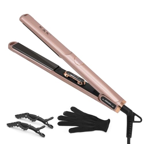 K&K 1 Inch Hair Straightener with LED Display Adjustable Temperature Flat Iron for Short Hair Tourmaline Titanium Dual Voltage Auto Shut Off 4D 360°Swivel