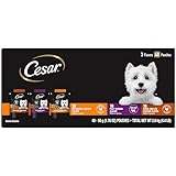 Cesar Filets in Gravy Wet Dog Food Filet Mignon Flavor, Rotisserie Chicken Flavor, and Wood-Grilled Chicken Flavor Variety Pack, 1.76 oz. Mini-Pouches (40 Count, Pack of 1)