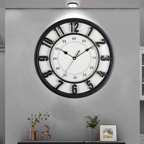 Yoawllty Wall Clock 31cm Silent Non Ticking Clock Easy to Read Suitable for Home Office Classroom School Battery Powered Energy Saving(Black)