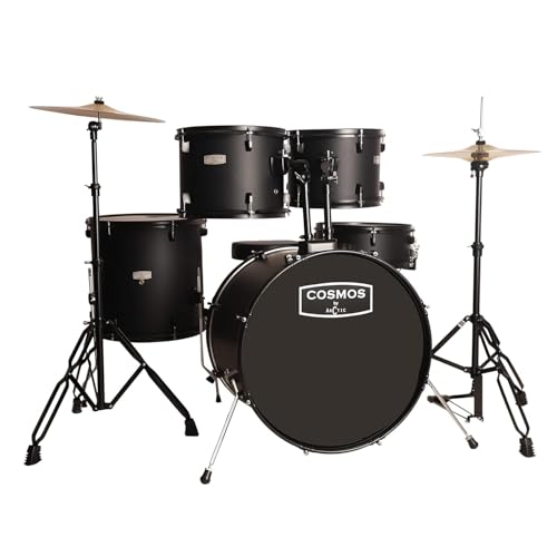 Image of ARCTIC COSMOS 22 inch 5-Piece Acoustic Drum Set with Cymbals, Drumsticks, Throne & Hardware Better Cymbal Sound & Strong Build (Black)