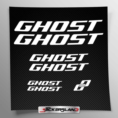 Kit autocollants compatibles avec châssis Ghost MTB Mountainbike et casque | Decals Stickers pour vélo avec logos | Stickersland® (Blanc brillant)