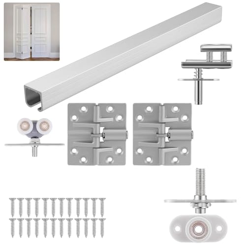 HBL' 1 kit de quincaillerie de porte à deux volets, ensemble de quincaillerie pour porte pliante avec rail de 900 mm de long pour placard pliable et...