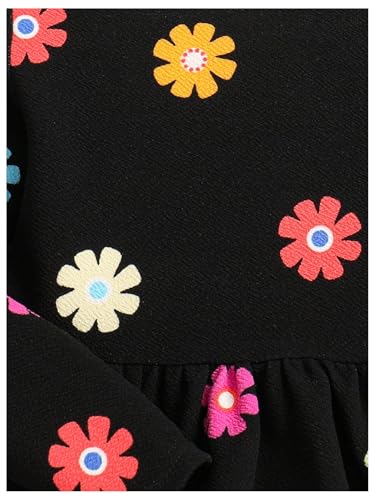 WDIRARA Toddler Girl's Floral Print Long Sleeve A Line Dress Crew Neck Casual Short Dresses4
