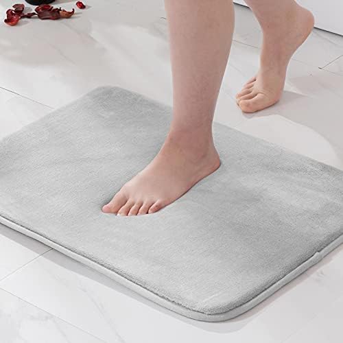 MIULEE Bath Mats Non Slip Memory Foam Bathroom Mat Bath Rug Shower Mat Coral Fleece Softness Highly Absorbent Washable Bathroom Rug Bath Mats for Bathroom Kitchen Entrance 50x80 cm Light Gray