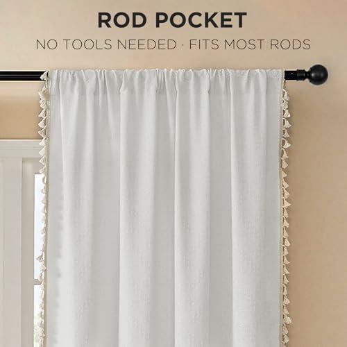 Image of Joydeco Linen White Boho Curtains 63 Inch, 2 Panels with Tassels | Super Soft Farmhouse Drapes, Semi Sheer Light Filtering, Natural Look for Bedroom Living Room, Modern Boho Decor