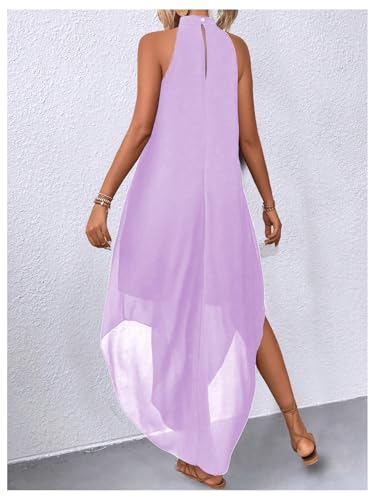 Image of Verdusa Women's Wedding Guest Dress Halter Flowy Chiffon Long Dresses | Cocktail Dress, Asymmetrical Dress for Women, Sleeveless, Prom Dress, Cruise Outfits, Boho
