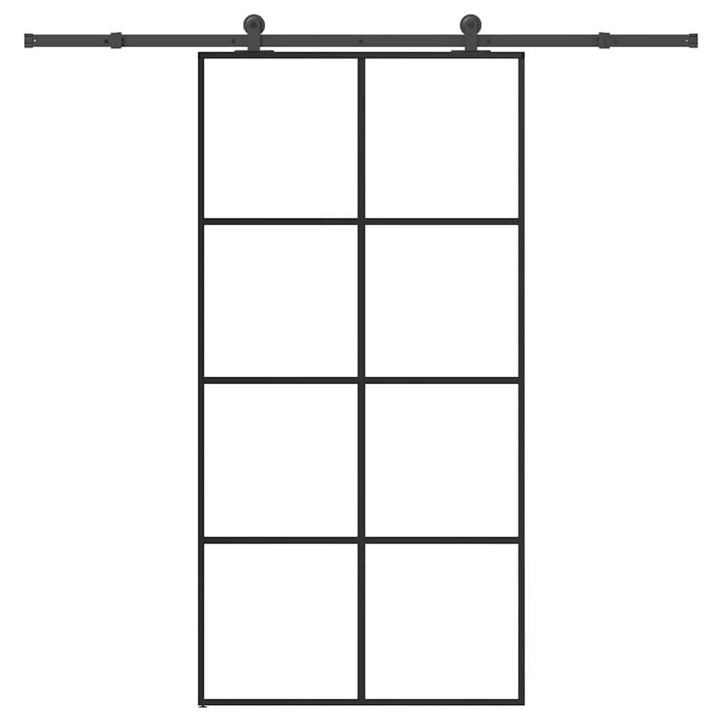 Drzwi przesuwne z okuciem ze szkła ESG i aluminium 102,5 x 205 cm, czarne, przezroczyste, stal malowana proszkowo, ciche przesuwanie, oszczędność miejsca, wytrzymałe do wejścia, przedpokoju i