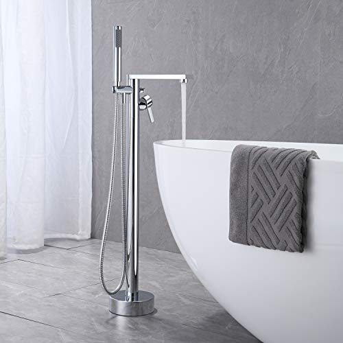 Wowkk Freestanding Bathtub Faucet Tub Filler Chrome Floor Mount Brass Single Handle Bathroom Faucets With Hand Shower #TOP2