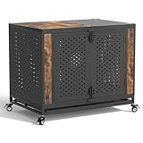 REXWELTEN 38' Heavy Duty Dog Crate Furniture for Medium and Large Dogs, Enclosed Design with 0.5 inch Holes, Indestructible Metal Kennel for High Anxiety Dogs, Chew Proof Indoor Pet House Cage, Brown