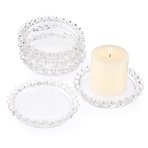 SUMTree Lot de 5 assiettes en verre transparent avec bord de perles,Pour bougie pilier,Décoration d'intérieur pour fête de mariage, dîner, événement,...