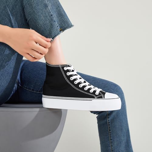 Image of FRACORA Womens High Top Canvas Shoes White Black Platform Sneakers Lace Up Shoes for Women