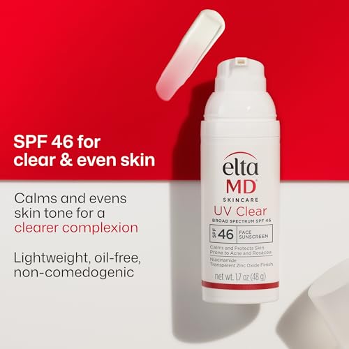 EltaMD UV Clear Face Sunscreen SPF 46, Oil Free for Face with Zinc Oxide, Dermatologist Recommended Sunscreen Lotion, For Acne-Prone Sensitive Skin, 1.7 oz Pump (Pack of 2)