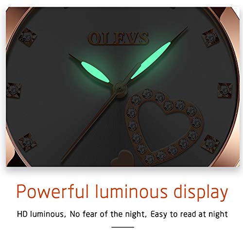 OLEVS Rose Gold Watch for Women Mesh Strap Fashion Dress Hearts Japanese Quartz Waterproof Luminous Ladies Watches Bracelet Sets