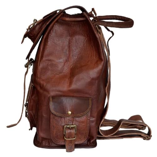 IZAC & DAUD Men Travel Backpack, Genuine Leather Retro Distressed Cowhide Leather Backpack for Men Travel Weekender Daypack (22-Inch)3