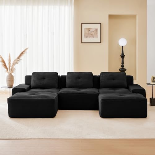 Image of Corduroy Modular Sectional Sofa, Oversized Cloud Couches for Living Room