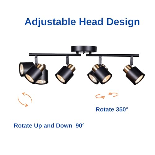 CRAFTRONOS 4 Light Track Lighting Kit, Matt Black Brass Finish Adjustable with Moden Flush Mount Ceiling Spotlight for Kitchen,Living Room,Home Improvement