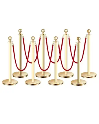 VEVOR Gold Stanchions with Red Velvet Ropes, 8-Piece Set