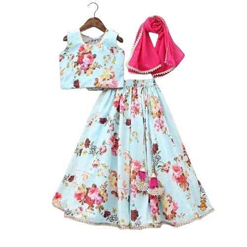 NK FASHION Girls Satin Readymade Lehenga Choli (Digital rosiiblue_Light Blue_5-6 Years)