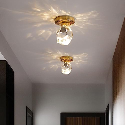 Plafonnier cristal haut de gamme et laiton LED à intensité variable pour porche