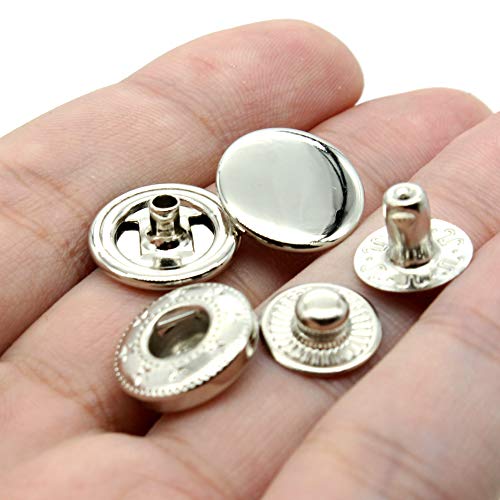 12 Sets Heavy Duty Leather Snap Fasteners Kit, 15Mm Metal Snap Buttons Kit Press Studs With 4 Install Tools, Leather Rivets And Snaps For Clothing, Leather, Jeans, Jackets, Bracelets, Bags (Silver) #TOP4