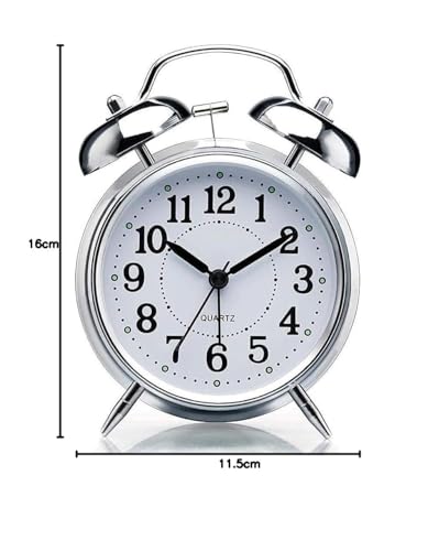Image of Twin Bell Vintage Alarm Clock, Analog Table Top Clock with Night LED Display, Night Backlight Function, Silent Motion, Alarm for Students, Kids, Home and Office (1 Year Warranty)