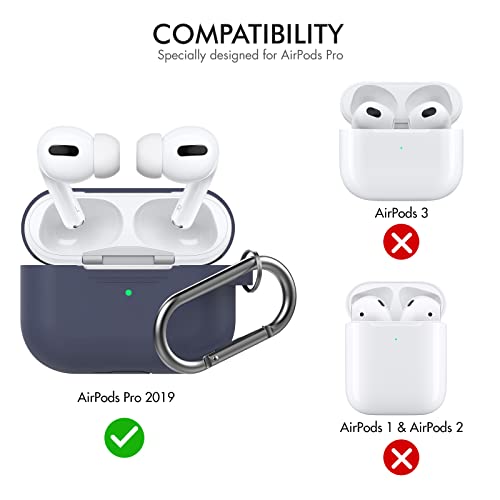 AhaStyle AirPods Pro Case Cover (2019) Soft Silicone AirPods Pro 1st Generation Case [Added Carabiner] Full Body Shockproof Covers for Apple AirPods Pro 1 2019 Charging Case (Midnight Blue)