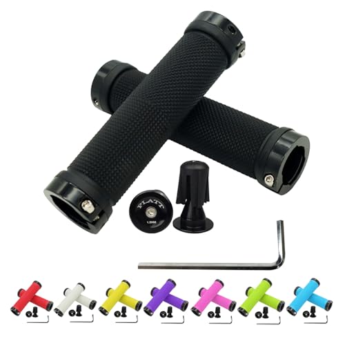PLATT 自転車用グリップ 滑り止め 耐久性 ハンドルグリップ アルミロックリング付き 内径22.2mm バーエンドキャップ 六角レンチ付き 1ペア