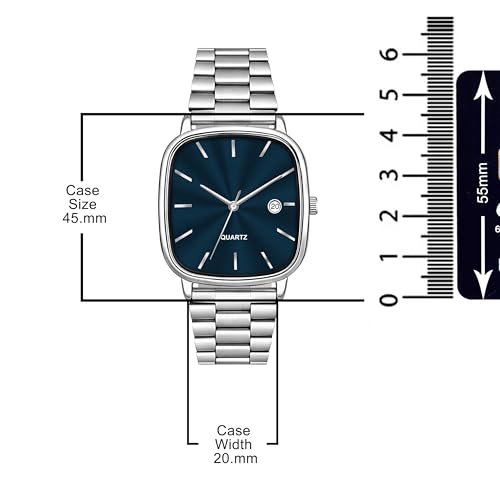 Image of Acnos Luxury Square Dial Quartz Watch for Men & Women - Stainless Steel Bracelet, Minimalist Analog Wristwatch with Date Window Pack of 1