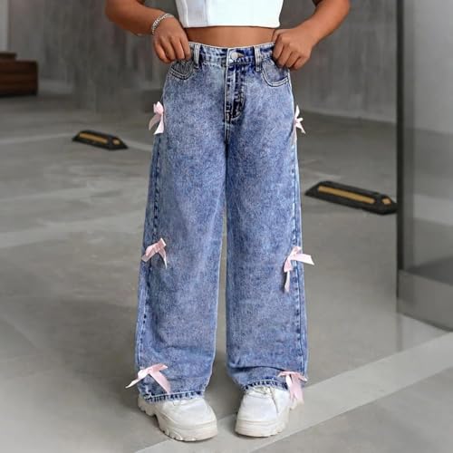 Girls Baggy Jeans Plus Size Y2K Wide Leg Denim Pants Cute Heart Bow Embroidered Jean Pants 2025 Trendy Streetwear2