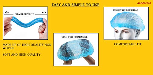 Image of KAUSTA Disposable Bouffant caps /Surgical Caps /Cooking Caps /Surgical Head Caps /Non Woven Head Caps, Pack Of 100pcs (18 inch) Medical Use Disposable Bouffant Caps Stretchable Hair Cover