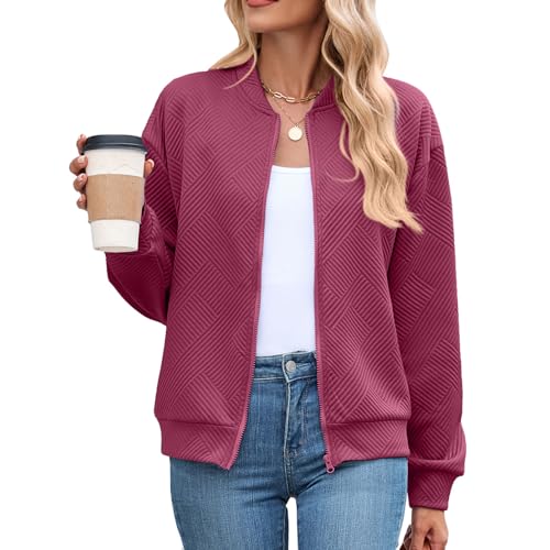 Women's Lightweight Zipper Jacket Hoodless Sweatshirt Jacket with Zipper Solid Color Casual Coat Spring Fall Winter Outerwear