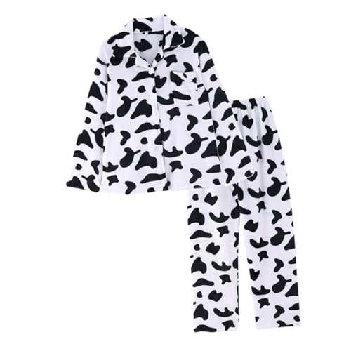 TOGEVAL Pijamas de Mujer Manga Larga Conjunto de Dos Piezas de Algodón 100% Transpirable Estampado de Vaca Talla M Ropa de Dormir Cómoda para Uso Doméstico