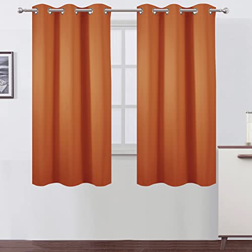 Image of LEMOMO Orange Blackout Curtains 38 x 63 Inch Length /Set of 2 Curtain Panels /Thermal Insulated Room Darkening Blackout Curtains for Bedroom