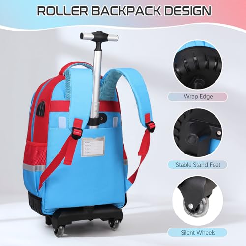 Rolling Backpack for Boys, 3 PCS Gamer Boy Backpack Set with Lunch Box & Pencil Pouch, Roller Wheels School bag for Boys Kids Teens, Elementary Middle School, Kids Bookbag Casual Daypack4