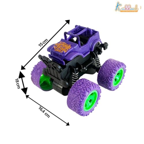 Image of Kriddaank Pack of 2 4x4 Monster Truck for Kids - Friction Powered Stunt Cars with 360 Spin Action - 4WD Push and Go Toy Vehicles for Toddlers, Boys & Girls Aged 3-7 Years (Multicolor)