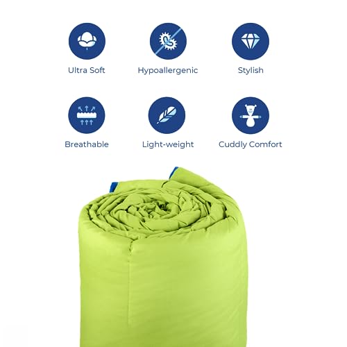 Image of Zinnia Ultra Soft Microfibre Reversible Comforter - Double 230 x 255 CM, Bright Green and Deep Blue,(Solid - Vibrant)