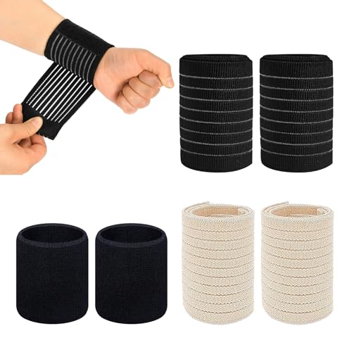 VEGCOO 6 Pezzi Fascia da Polso, Polsiera Elastica Supporto per Polso per Uomini e Donne, Regolabile Tutore Tunnel Carpale per Ginnastica Tennis Sport