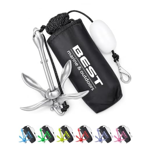 Best Marine 3.5lb Folding Kayak Anchor Kit | Includes a 40ft Marine Rope & Storage Bag | Premium Boat Anchors for Fishing, PWC Jet Ski, SUP Yoga Paddle Board and Canoes (Silver)