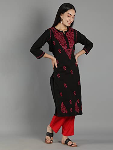 Image of Seva Chikan Hand Embroidered Lucknowi Chikankari Cotton Kurta Kurti for Womens SCL4219