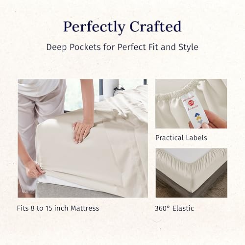 California Design Den Split King Sheet Set - 100% Cotton, 600 Thread Count Sateen, Breathable Luxury King Size Sheets for Adjustable Bed, Luxury Soft Hotel Quality Sheets - Ivory (Creamy Beige Tone)