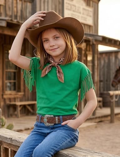 Image of Noomelfish Girls Fringe Sleeve T-Shirts Tassel Casual Summer Tee Tops (5-12 Years)