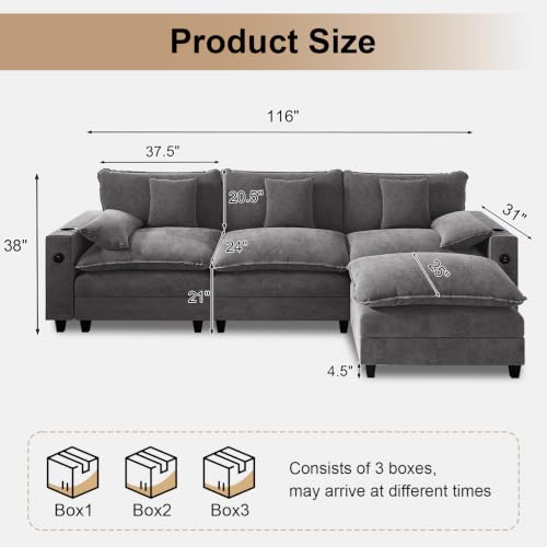 Image of KCGKCG Modular Sectional Couch, L Shaped Couches for Living Room,Grey