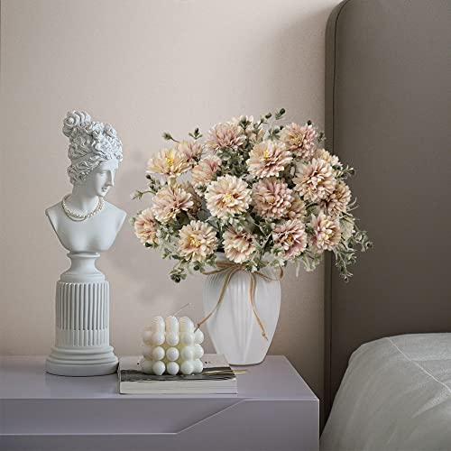 Lesing Artificial Flowers In Vase Silk Flower Bouquets Arrangement With Vase Chrysanthemum Ball For Home Wedding Table Centerpieces (Champagne Purple) #TOP5